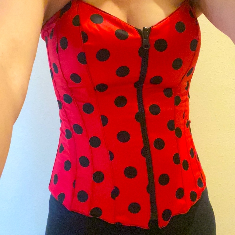 Small reversible zip up corset top! Bee and ladybug Polka dot